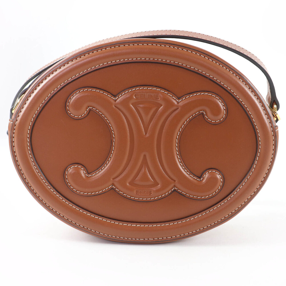 CELINE 19860 Cuile Triomphe Oval Purse Leather Shoulder Bag Tan with Dust Mad... - Picture 3 of 12